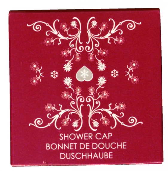 Shower cap, cardboard box (red)