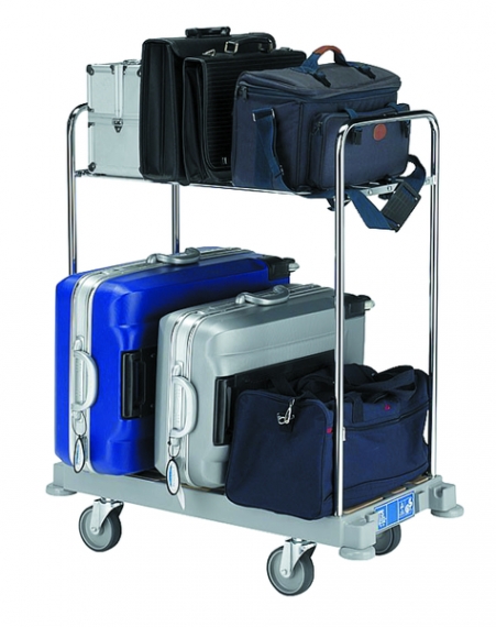 Chariot porte bagage hotel chrome tapis bleu