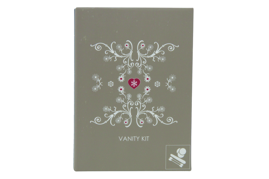 Vanity kit (cotton buds, file, cotton wool pads), cardboard packaging (taupe)