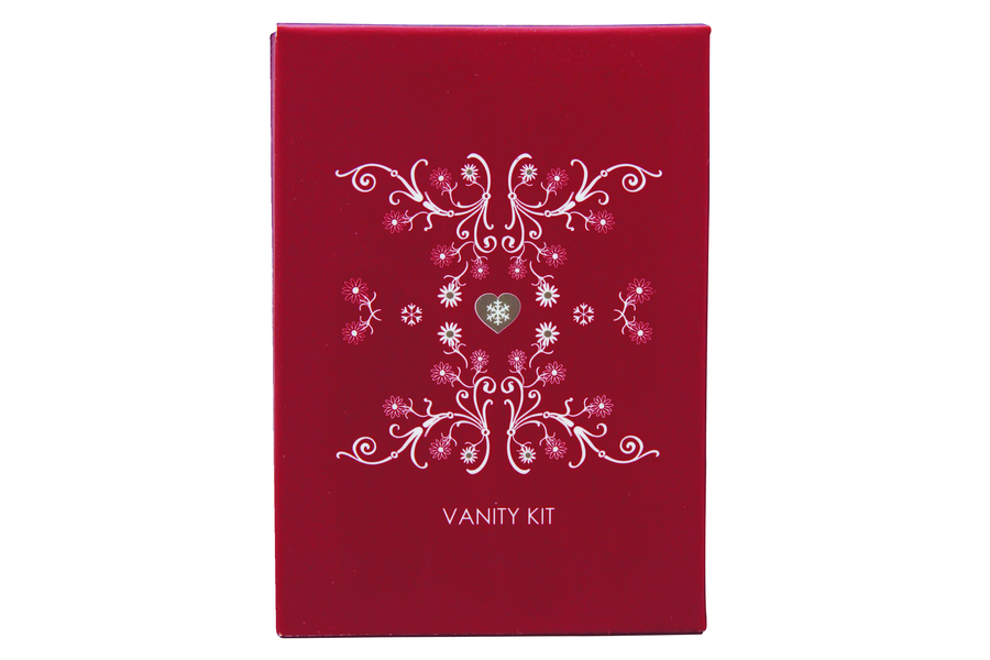 Vanity kit (cotton buds, file, cotton wool pads), cardboard packaging (red)