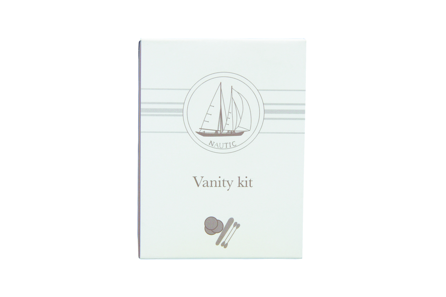 Vanity kit (cotton buds, file, cotton wool pads), cardboard box
