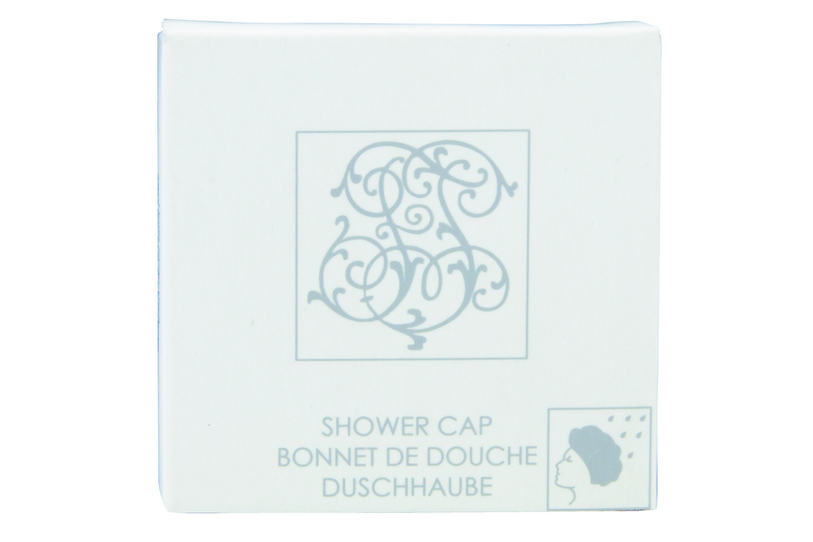 Shower cap, cardboard box