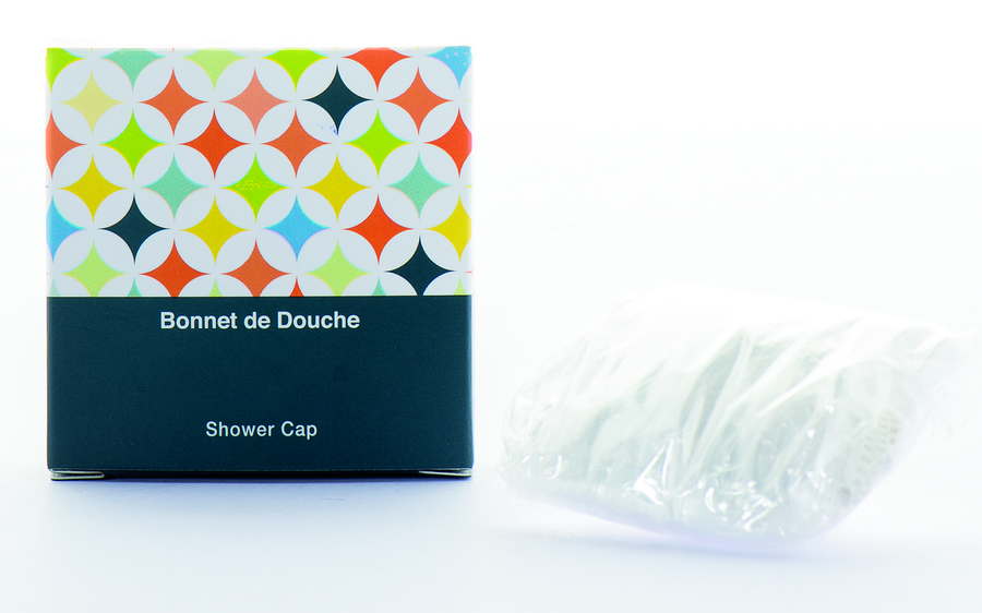 Bonnet de douche, boîte carton