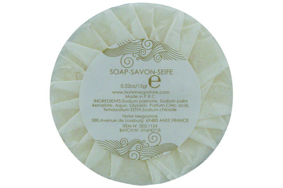 15 g round soft soap, folded paper